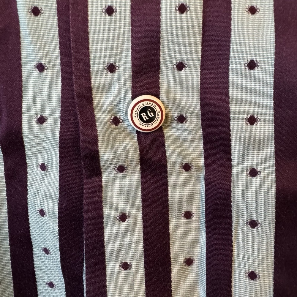 Robert Graham Button Down Shirt Mens Large Blue Brown Striped Contrast Cuff Dot - Picture 9 of 11